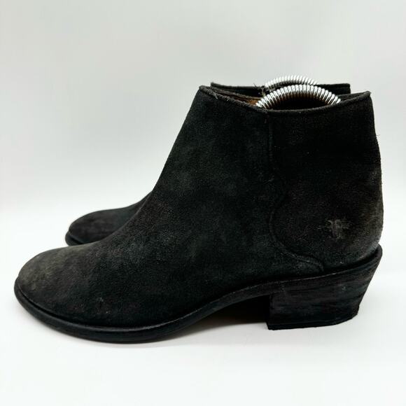 Frye Carson Piping Boho Bootie Distressed Ankle Boot In Black Suede Size 7.5 - Picture 6 of 12